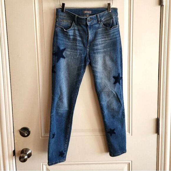 DL1961 Florence Instasculpt Crop Skinny Jeans Size 29 Blue with Stars - Picture 1 of 8